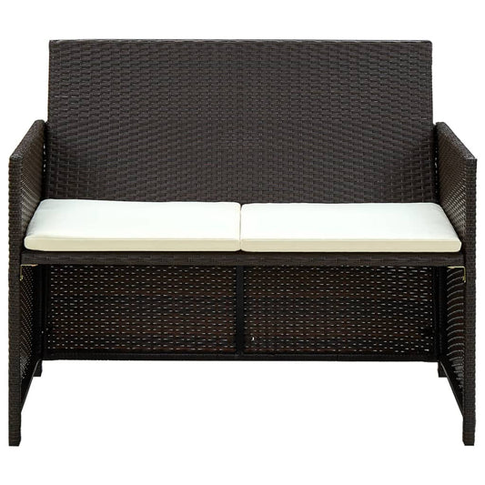 Divano da Giardino a 2 Posti con Cuscini Marrone in Polyrattan - homemem39