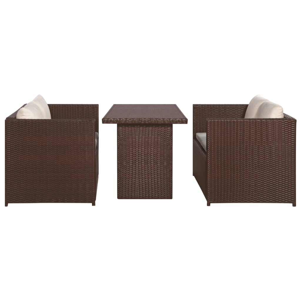 Set da Bistrot 3 pz con Cuscini in Polyrattan Marone | homemem39