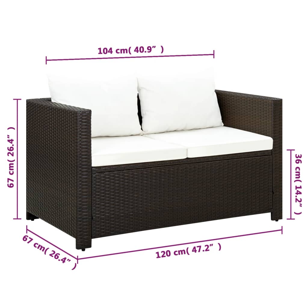 Set da Bistrot 3 pz con Cuscini in Polyrattan Marone | homemem39