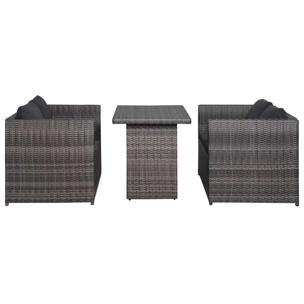 Set da Bistrot 3 pz con Cuscini in Polyrattan Grigio - homemem39