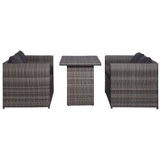 Set da Bistrot 3 pz con Cuscini in Polyrattan Grigio - homemem39