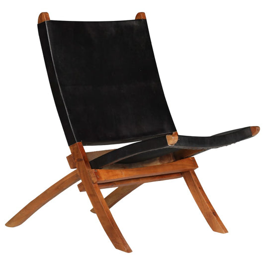 Black Folding Relaxing Armchair in Genuine Leather