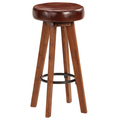 Bar Stools 2 pcs in Genuine Leather and Solid Acacia Wood