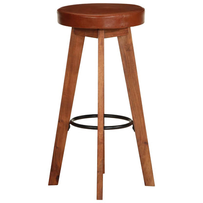 Sgabelli da Bar 2 pz in Vera Pelle e Legno Massello di Acacia