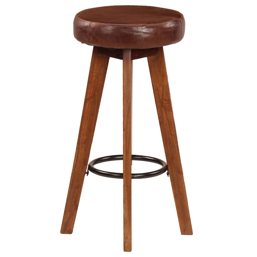 Bar Stools 2 pcs in Genuine Leather and Solid Acacia Wood