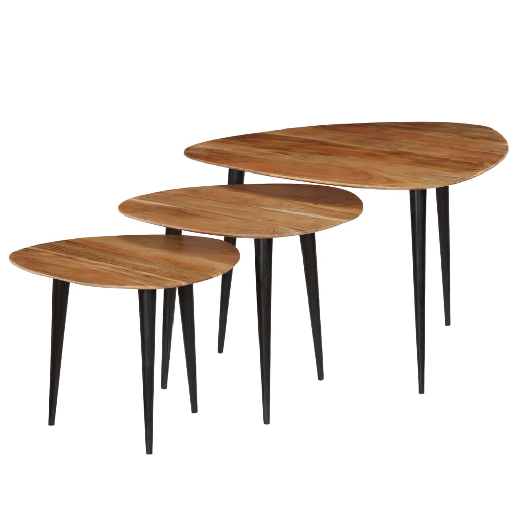 Set Tavolini da Salotto 3 pz in Legno Massello d'Acacia | homemem39