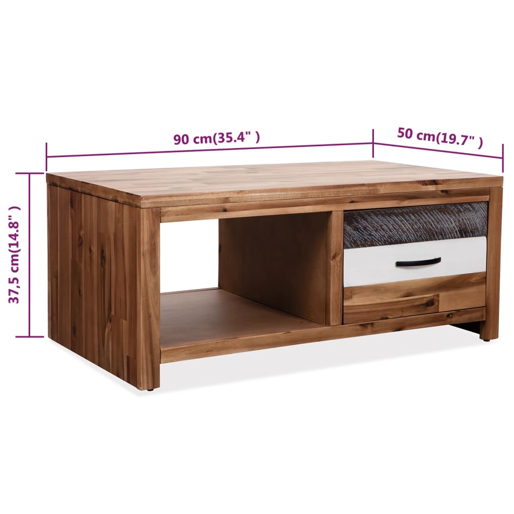 Tavolino da Salotto in Legno Massello d'Acacia 90x50x37,5 cm | homemem39