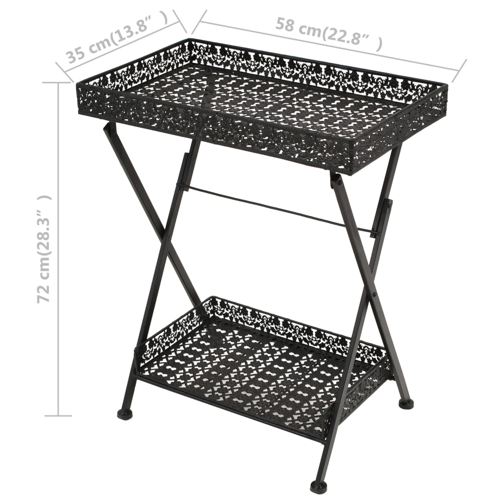 Tavolo da Tè Pieghevole Vintage Metallo 58x35x72 cm Nero | homemem39
