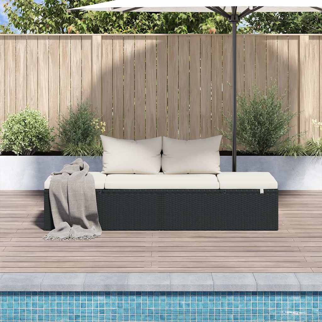 Lettino da Giardino Nero 195x60 cm in Polyrattan - homemem39