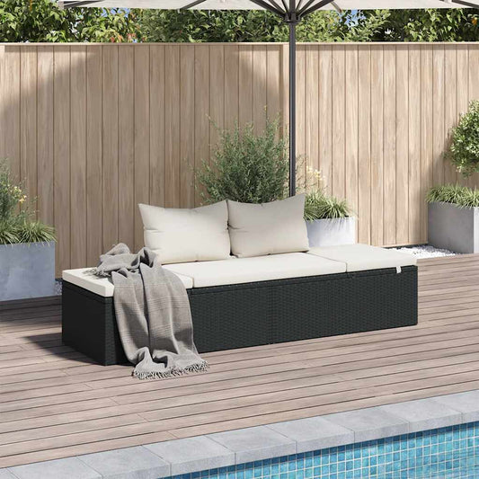 Lettino da Giardino Nero 195x60 cm in Polyrattan - homemem39