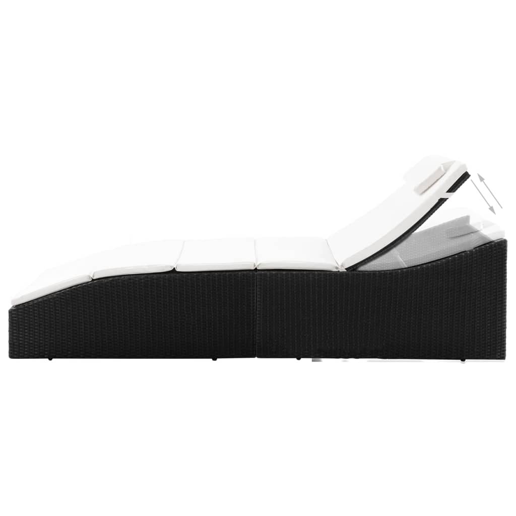 Lettino con Cuscino in Polyrattan Nero - homemem39