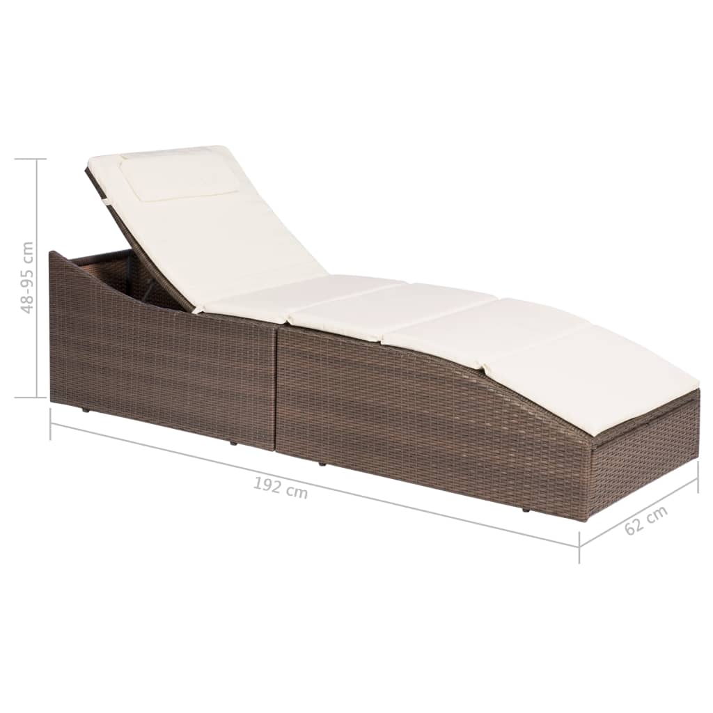 Lettino con Cuscino in Polyrattan Marrone | homemem39