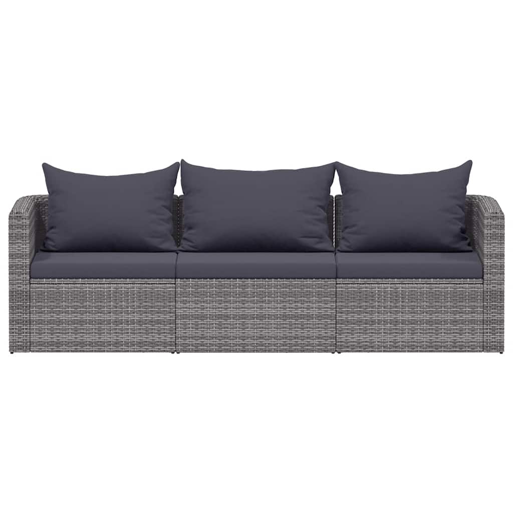 Set Divani da Giardino 3 pz con Cuscini Grigio in Polyrattan - homemem39