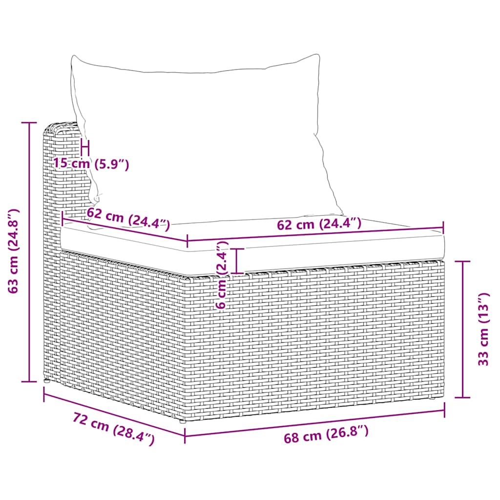 Set Divani da Giardino 3 pz con Cuscini Grigio in Polyrattan
