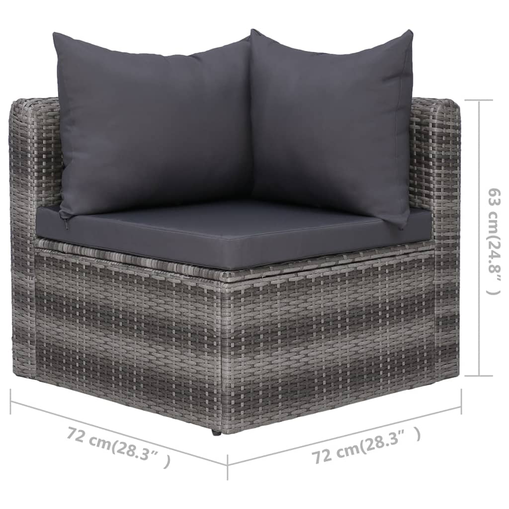 Set Divani da Giardino 3 pz con Cuscini Grigio in Polyrattan - homemem39