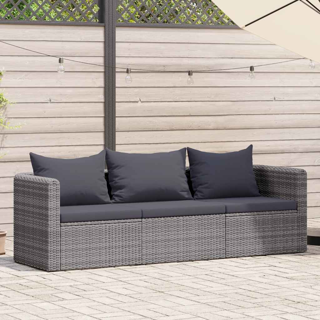 Set Divani da Giardino 3 pz con Cuscini Grigio in Polyrattan - homemem39