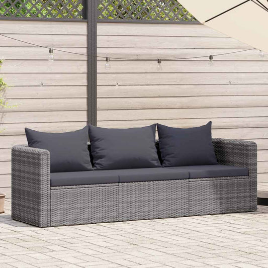 Set Divani da Giardino 3 pz con Cuscini Grigio in Polyrattan - homemem39