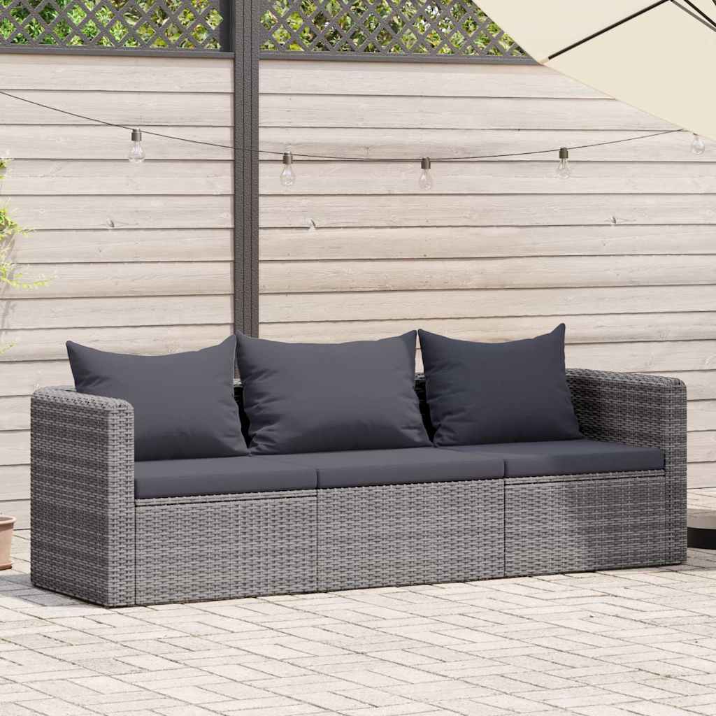 Set Divani da Giardino 3 pz con Cuscini Grigio in Polyrattan
