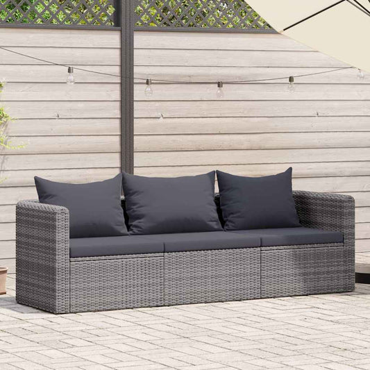Set Divani da Giardino 3 pz con Cuscini Grigio in Polyrattan