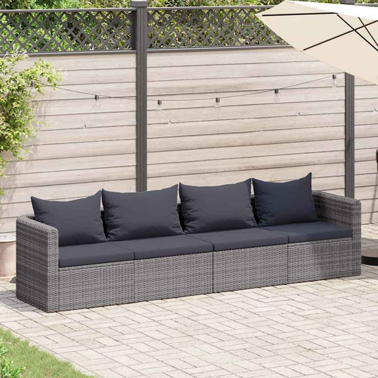 Set Divani da Giardino 4 pz con Cuscini Grigio in Polyrattan - homemem39