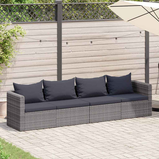 Set Divani da Giardino 4 pz con Cuscini Grigio in Polyrattan