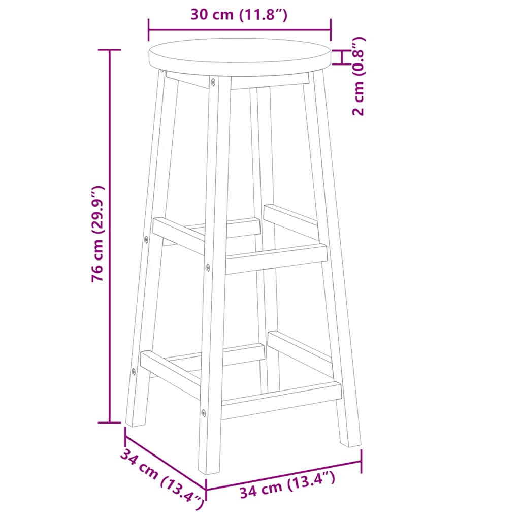 Sgabelli da Bar 2 pz in Legno Massello di Acacia | homemem39