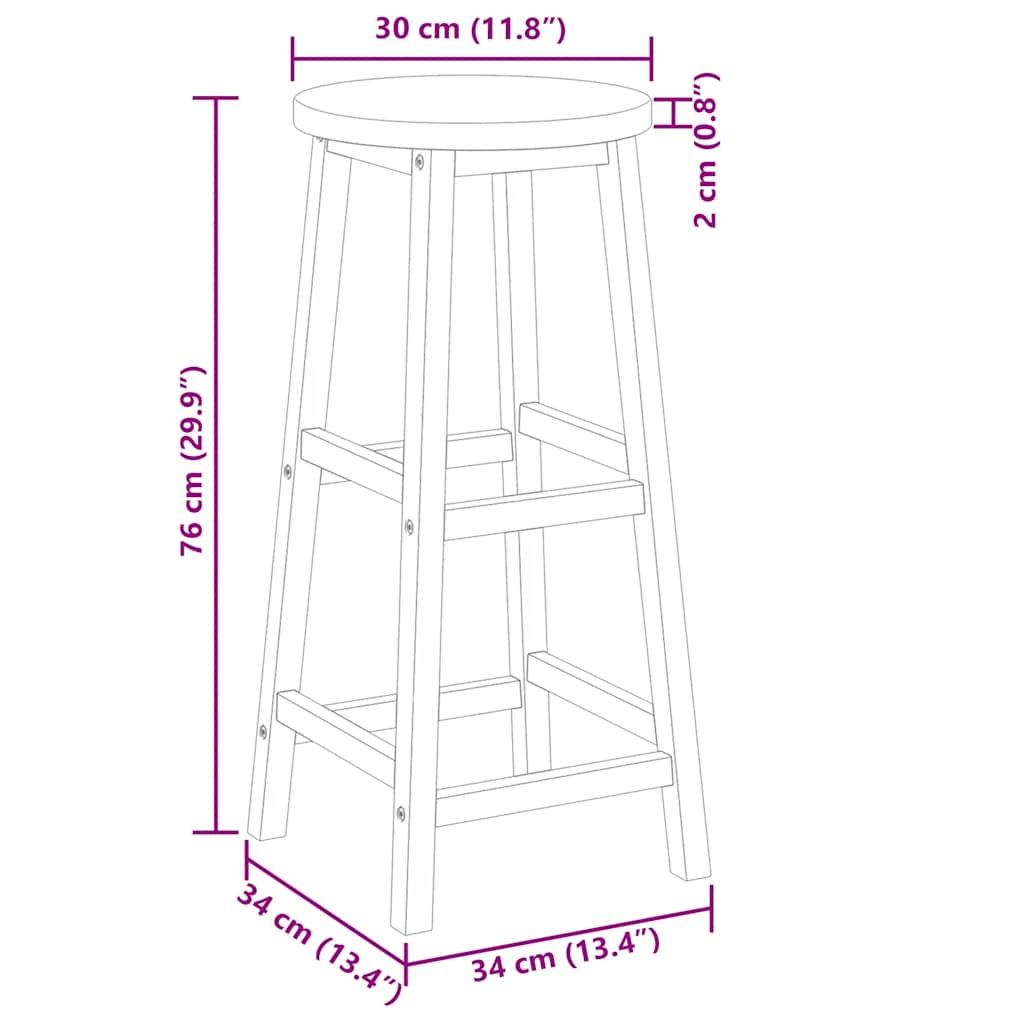 Sgabelli da Bar 2 pz in Legno Massello di Acacia - homemem39