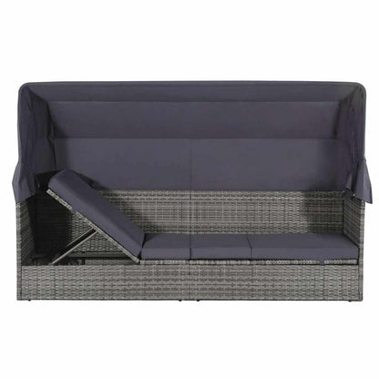 Lettino da Giardino con Tettuccio Grigio 205x62 cm Polyrattan | homemem39