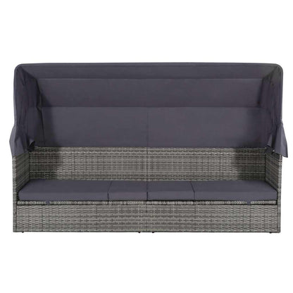 Lettino da Giardino con Tettuccio Grigio 205x62 cm Polyrattan | homemem39