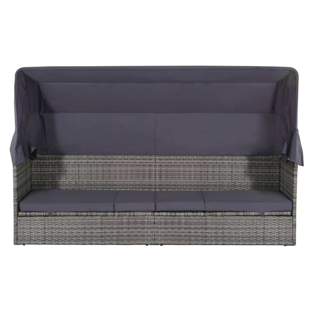 Lettino da Giardino con Tettuccio Grigio 205x62 cm Polyrattan - homemem39