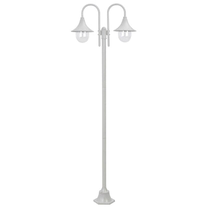 Lampione da Giardino E27 220 cm Alluminio 2 Lampade Bianco