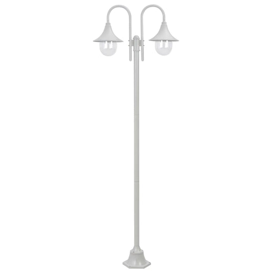 Lampione da Giardino E27 220 cm Alluminio 2 Lampade Bianco