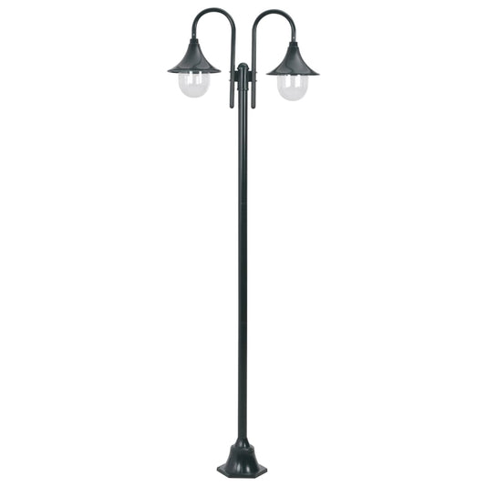 Gartenlampe E27 220 cm Aluminium 2 dunkelgrüne Lampen