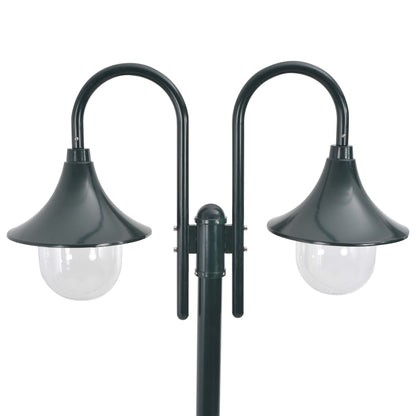 Lampione da Giardino E27 220 cm Alluminio 2 Lampade Verde Scuro