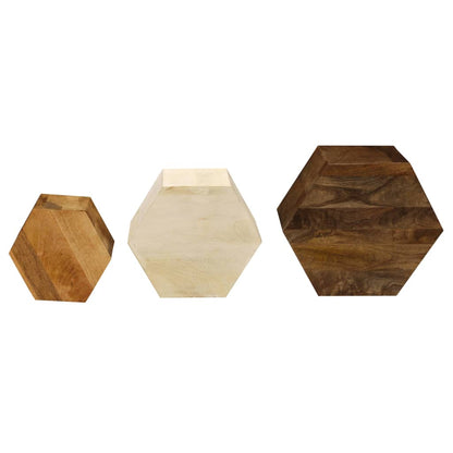 Set Tavolini da Salotto 3 pz in Legno Massello di Mango