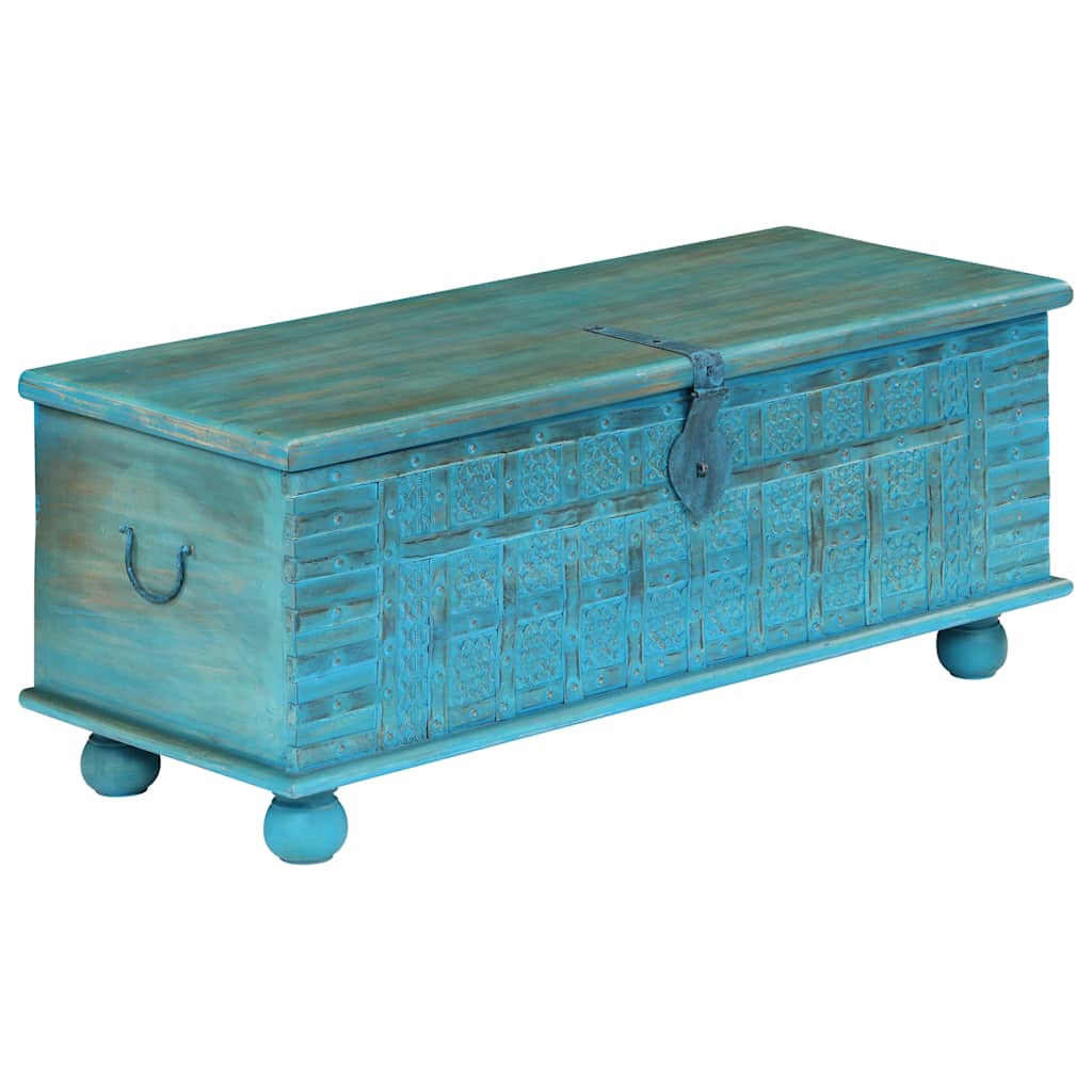 Cassapanca in Legno Massello di Mango Blu 100x40x41 cm