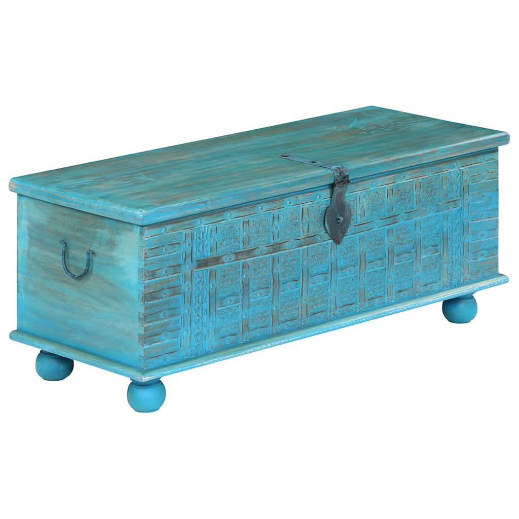 Cassapanca in Legno Massello di Mango Blu 100x40x41 cm