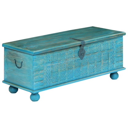 Cassapanca in Legno Massello di Mango Blu 100x40x41 cm
