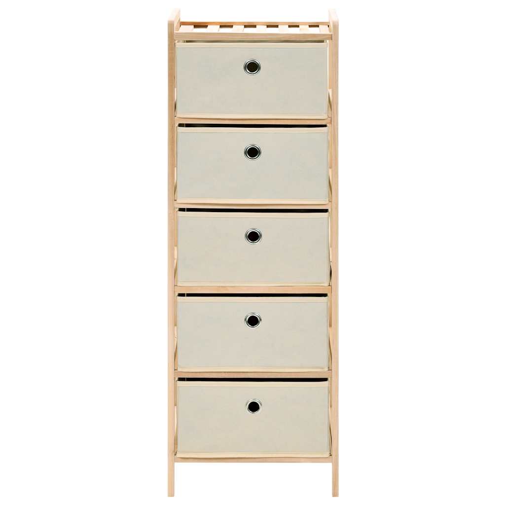 Scaffale con 5 Cesti in Tessuto in Legno di Cedro Beige
