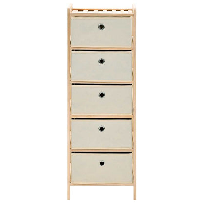 Scaffale con 5 Cesti in Tessuto in Legno di Cedro Beige