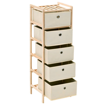 Scaffale con 5 Cesti in Tessuto in Legno di Cedro Beige