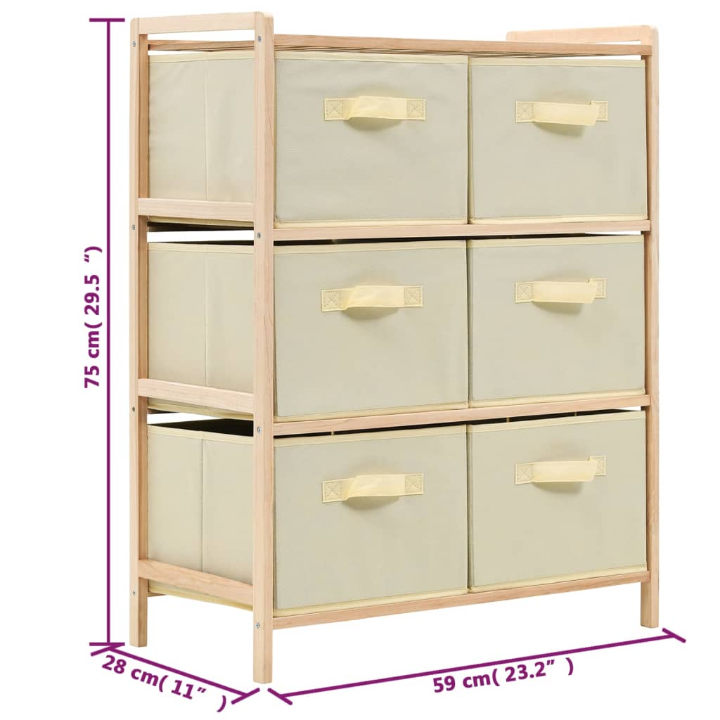 Scaffale con 6 Cesti in Tessuto in Legno di Cedro Beige | homemem39