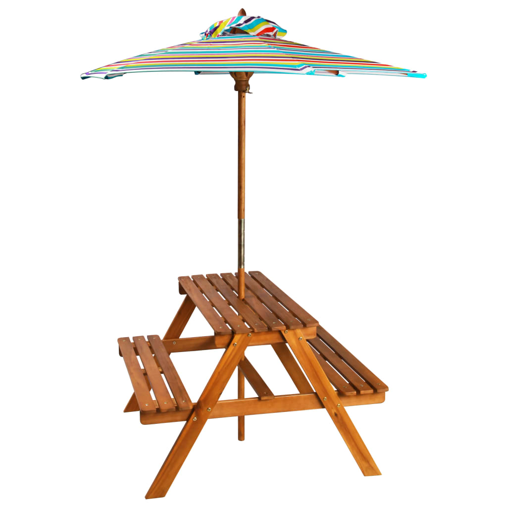 Tavolo Picnic per Bambini con Ombrellone 79x90x60cm in Acacia - homemem39
