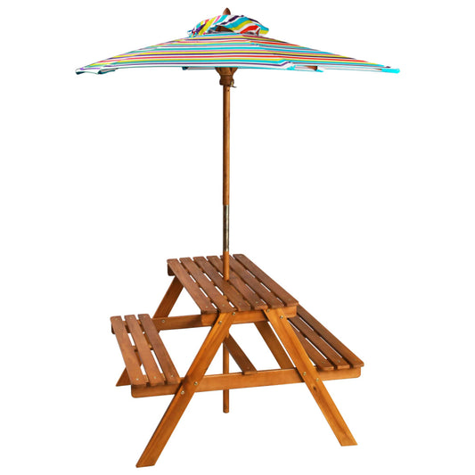 Tavolo Picnic per Bambini con Ombrellone 79x90x60cm in Acacia - homemem39