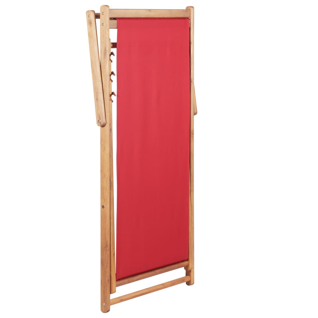 Sdraio da Spiaggia Pieghevole Telaio in Legno e Tessuto Rosso - homemem39