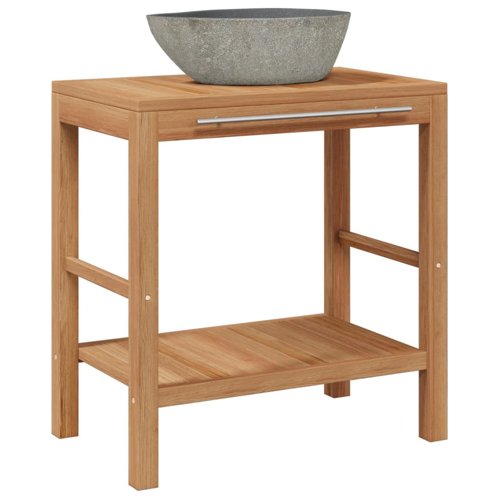 Mobile Bagno in Massello di Teak con Lavabo in Pietra di Fiume | homemem39
