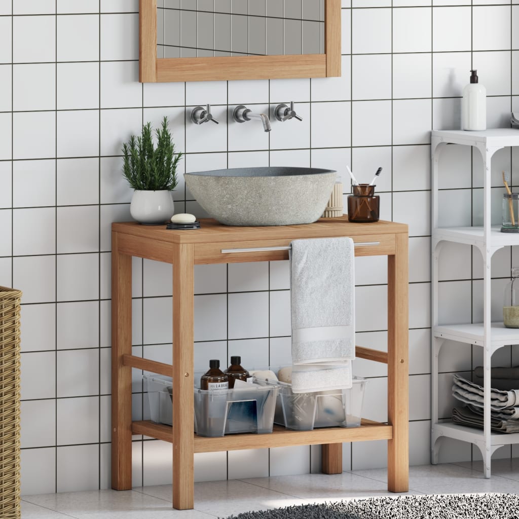 Mobile Bagno in Massello di Teak con Lavabo in Pietra di Fiume | homemem39