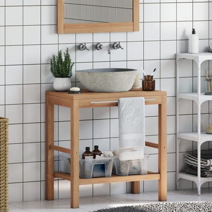 Mobile Bagno in Massello di Teak con Lavabo in Pietra di Fiume | homemem39