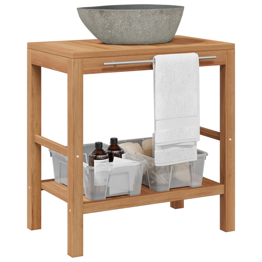 Mobile Bagno in Massello di Teak con Lavabo in Pietra di Fiume | homemem39