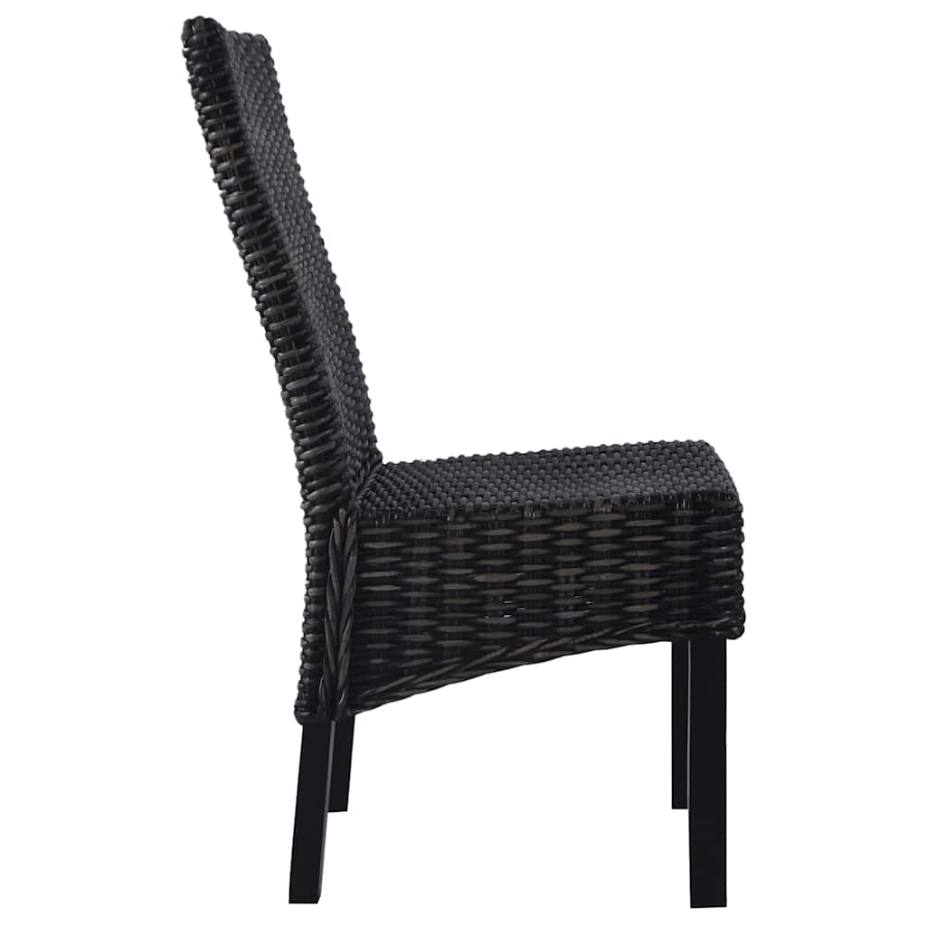 Sedie da Pranzo 2 pz Nere in Rattan Kubu e Legno di Mogano